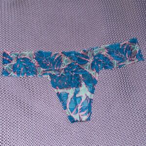Summer floral pink & blue PINK Victoria’s Secret lace thong pantie